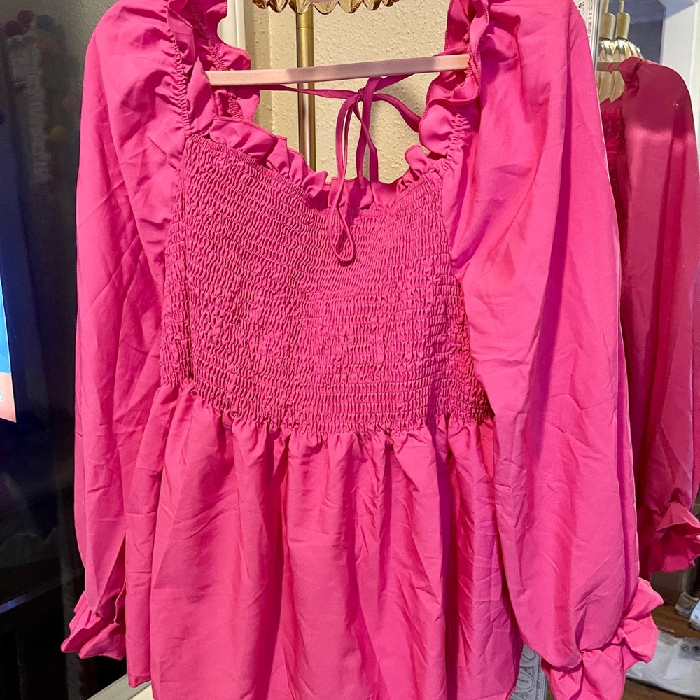 SHEIN Women's Pink Smocked Ruffled Peplum Top NWOT